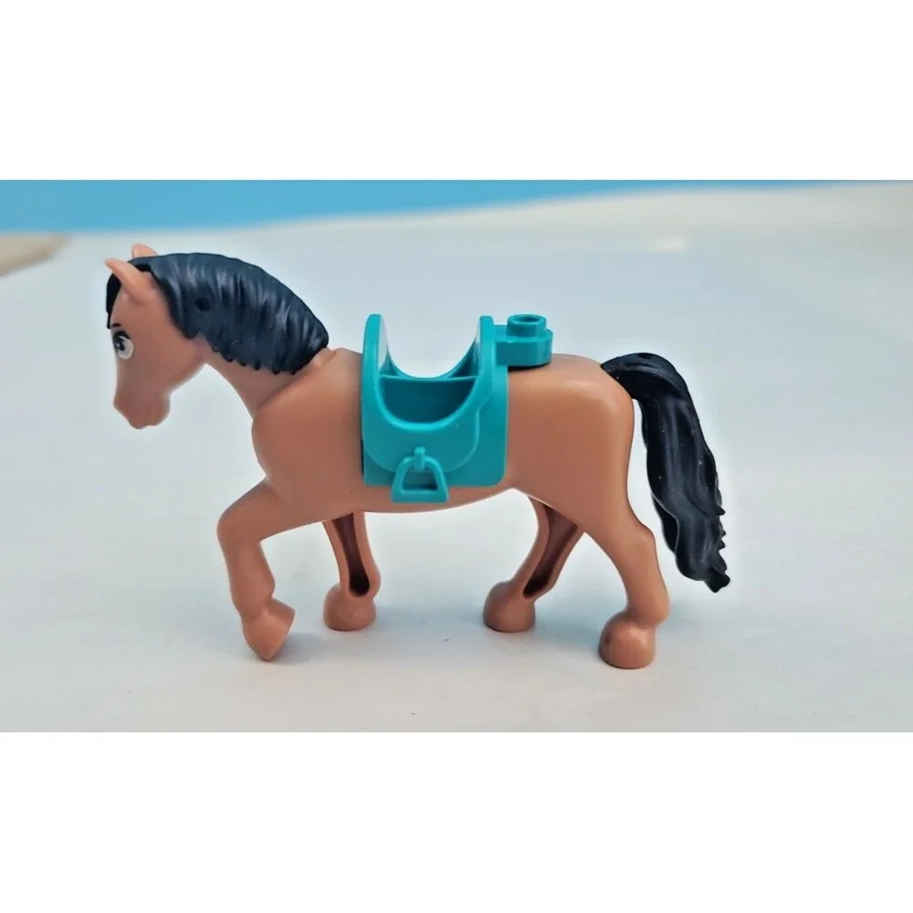 LEGO Friends Horse Figure Light Brown Black Mane Teal Saddle Animal Minifigure